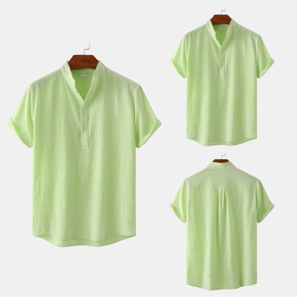 Men's Cotton Standing Collar Casual Short Sleeved T-Shirt - Image 4