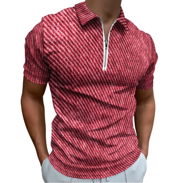 Red Color Denim Look Short Sleeve Polo Shirt - Image 3