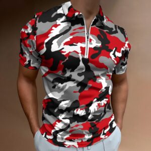 Red Camo Short Sleeve Polo Shirt