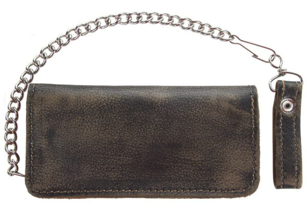 Heavy Duty Distressed Brown Leather Bifold Motorcycle Chain Wallet - Image 4