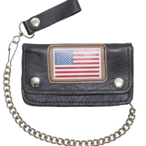 Leather Chain Wallet W/ USA Flag