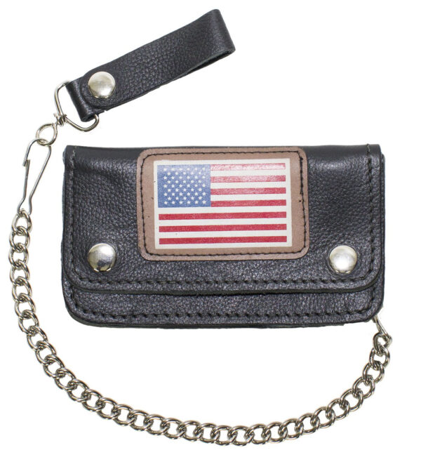 Leather Chain Wallet W/ USA Flag