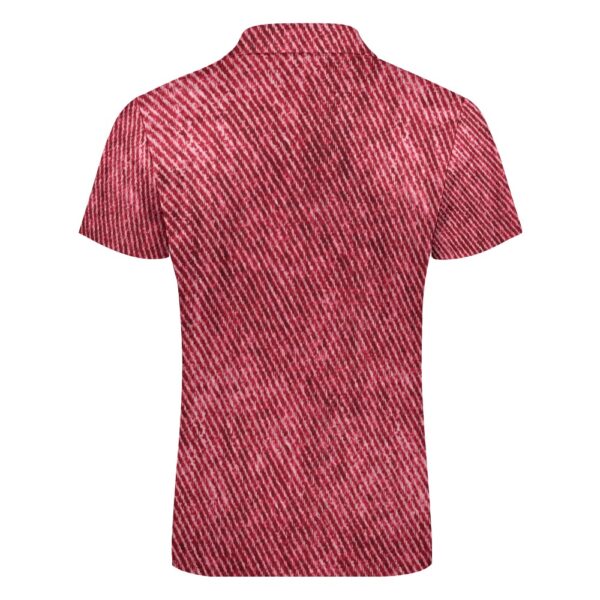 Red Color Denim Look Short Sleeve Polo Shirt - Image 5