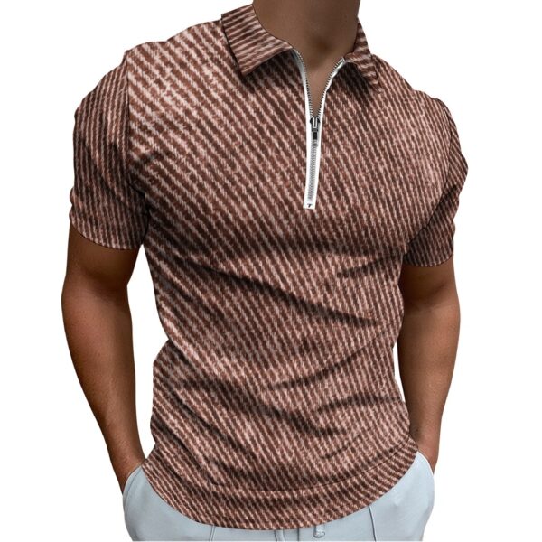 Brown Color Denim Look Short Sleeve Polo Shirt - Image 3