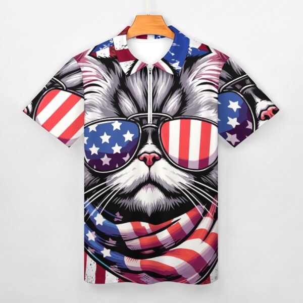 Patriotic Cat Short Sleeve Polo Shirt - Image 4