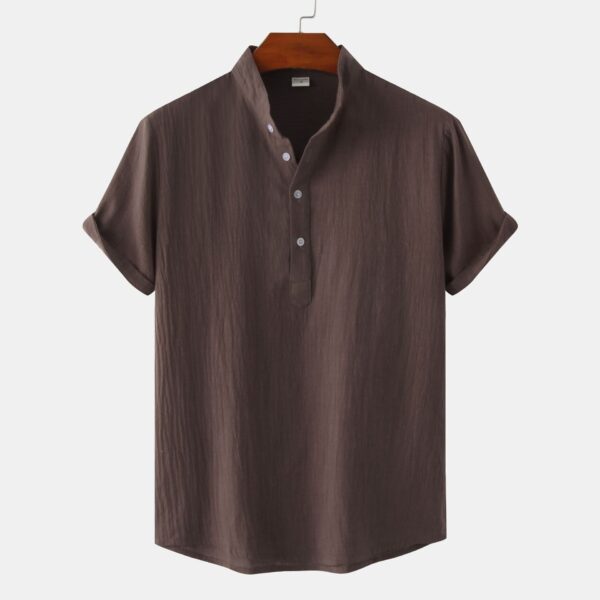 Men's Cotton Standing Collar Casual Short Sleeved T-Shirt - Image 17