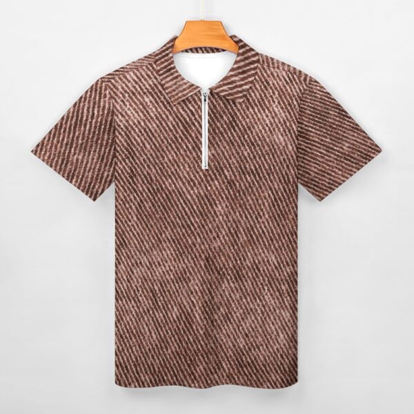 Brown Color Denim Look Short Sleeve Polo Shirt - Image 4