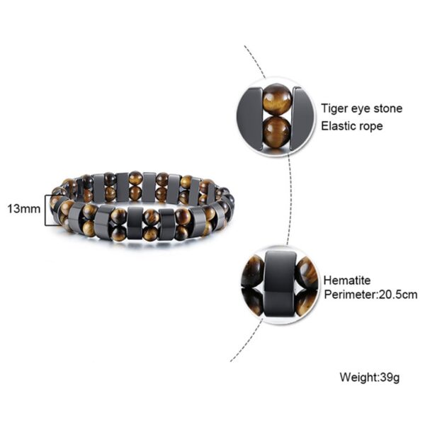 Double Hematite Tiger Eye Natural Energy Stone Bracelet - Image 3