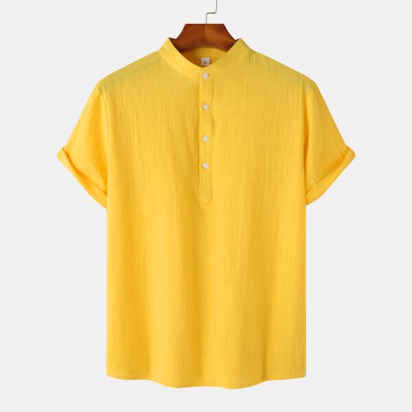 Men's Cotton Standing Collar Casual Short Sleeved T-Shirt - Image 11