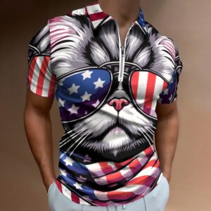 Patriotic Cat Short Sleeve Polo Shirt