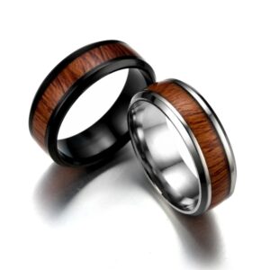 Vintage Stainless Steel Wood Ring