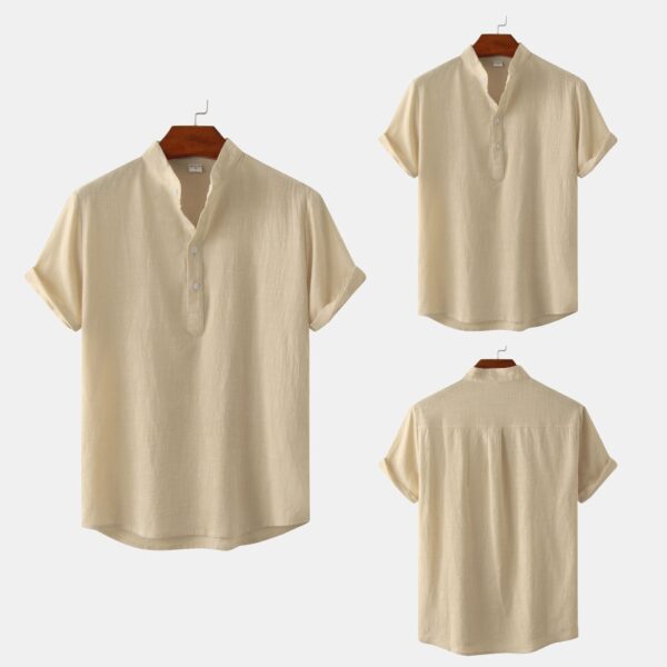 Men's Cotton Standing Collar Casual Short Sleeved T-Shirt - Image 2
