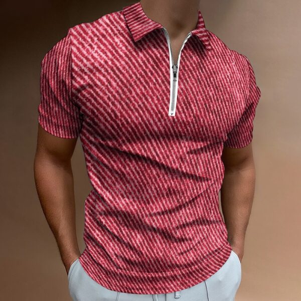 Red Color Denim Look Short Sleeve Polo Shirt