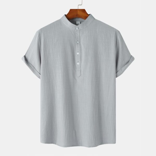 Men's Cotton Standing Collar Casual Short Sleeved T-Shirt - Image 10