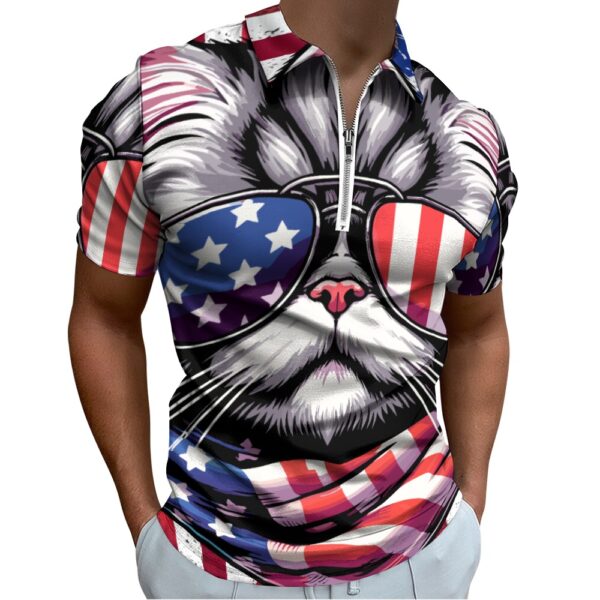 Patriotic Cat Short Sleeve Polo Shirt - Image 3