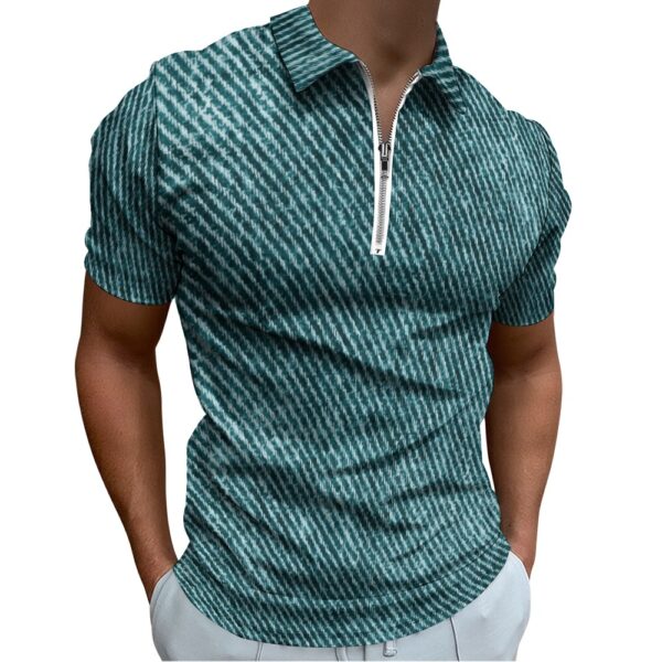 Grey Color Denim Look Short Sleeve Polo Shirt - Image 3