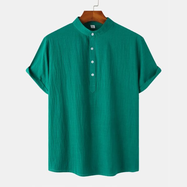 Men's Cotton Standing Collar Casual Short Sleeved T-Shirt - Image 9