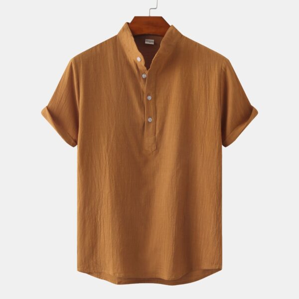 Men's Cotton Standing Collar Casual Short Sleeved T-Shirt - Image 13