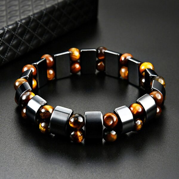 Double Hematite Tiger Eye Natural Energy Stone Bracelet