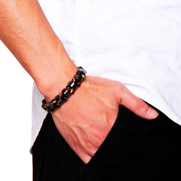 Double Hematite Tiger Eye Natural Energy Stone Bracelet - Image 2