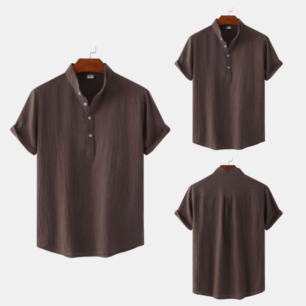 Men's Cotton Standing Collar Casual Short Sleeved T-Shirt - Image 3