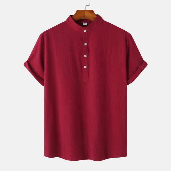 Men's Cotton Standing Collar Casual Short Sleeved T-Shirt - Image 6