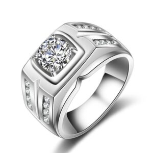 Solid 925 Silver Ring with 1 Carat Cubic Zirconia Stones