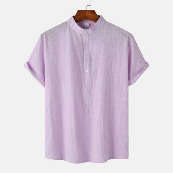 Men's Cotton Standing Collar Casual Short Sleeved T-Shirt - Image 15