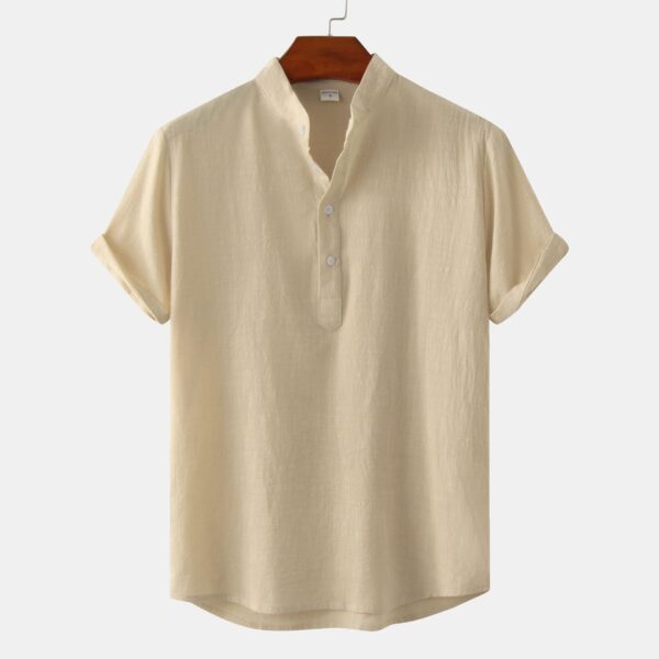 Men's Cotton Standing Collar Casual Short Sleeved T-Shirt - Image 16