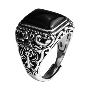 Vintage 925 Sterling Silver Natural Black Onyx Ring