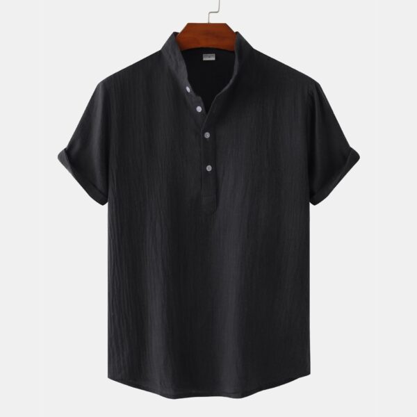 Men's Cotton Standing Collar Casual Short Sleeved T-Shirt - Image 8