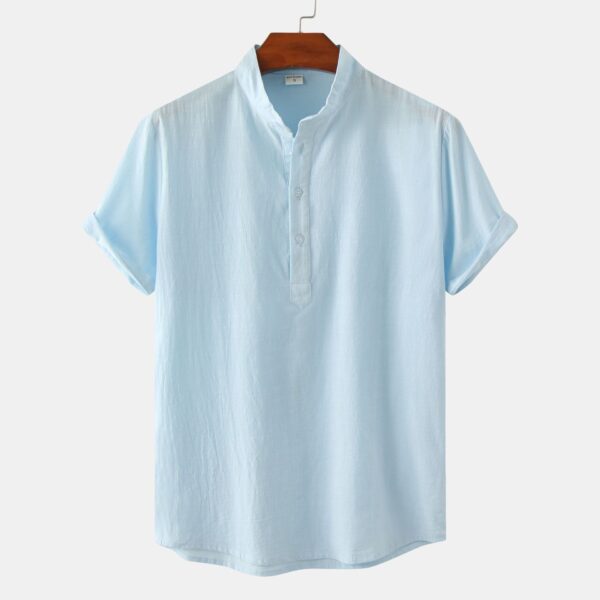 Men's Cotton Standing Collar Casual Short Sleeved T-Shirt - Image 14