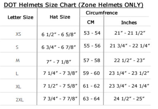 DotHelmetSizes DotHelmetSizes