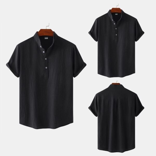 Men's Cotton Standing Collar Casual Short Sleeved T-Shirt - Image 5