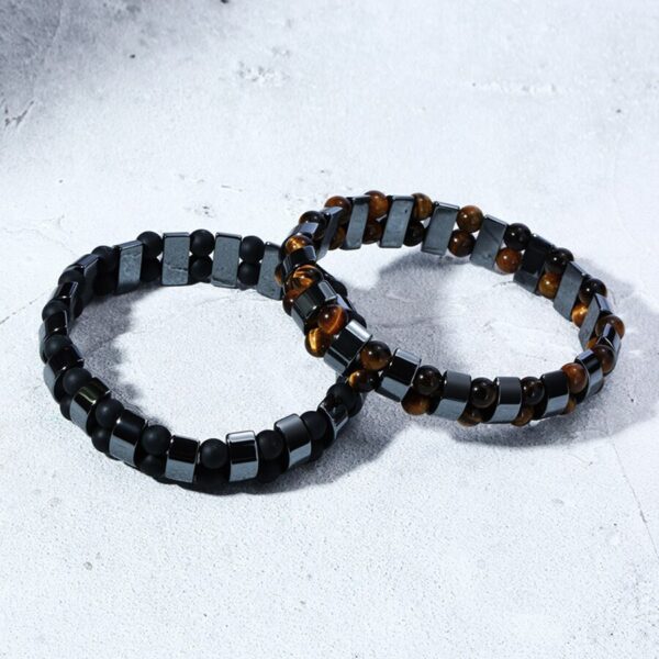 Double Hematite Tiger Eye Natural Energy Stone Bracelet - Image 6