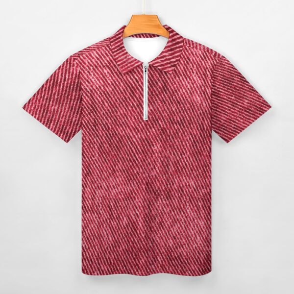 Red Color Denim Look Short Sleeve Polo Shirt - Image 4