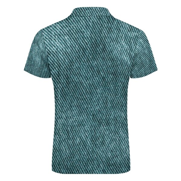 Grey Color Denim Look Short Sleeve Polo Shirt - Image 5