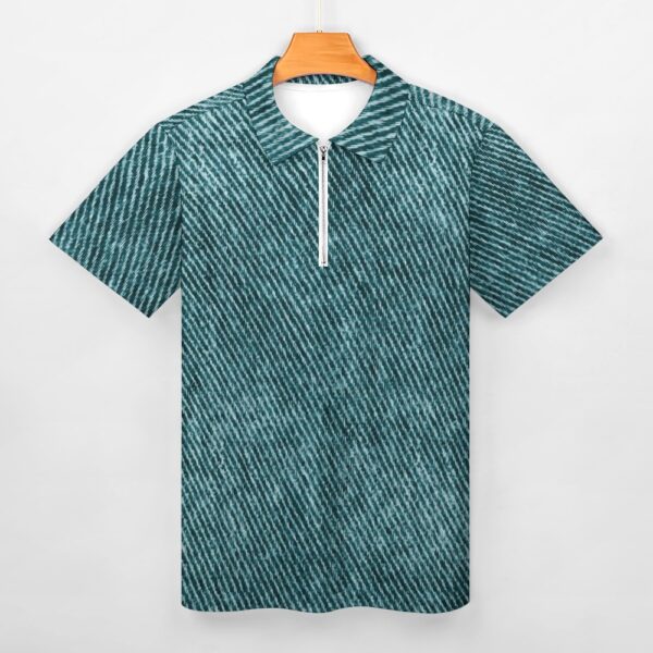 Grey Color Denim Look Short Sleeve Polo Shirt - Image 4