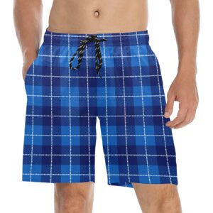 Blue Plaid Men's Mid-Length Beach Shorts