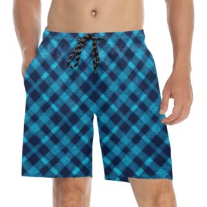 Blue Plaid Men's Mid-Length Beach Shorts