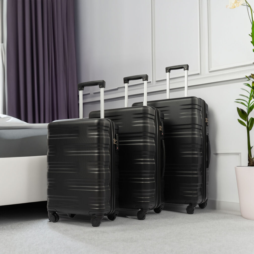 3 Pcs Black Hard Shell Luggage Set