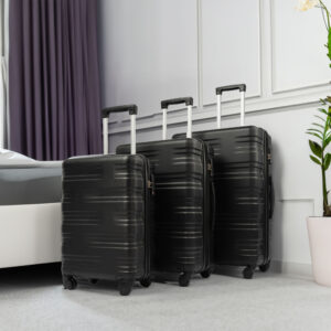 3 Pcs Black Hard Shell Luggage Set