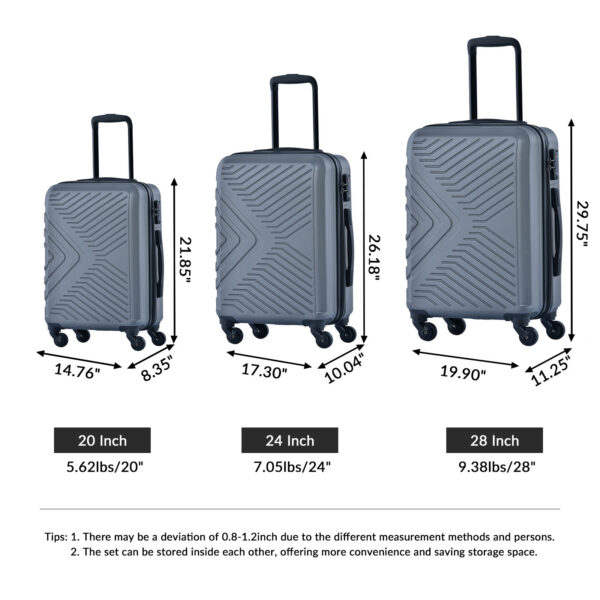 3 Piece Gray ABS Luggage Set - Image 2