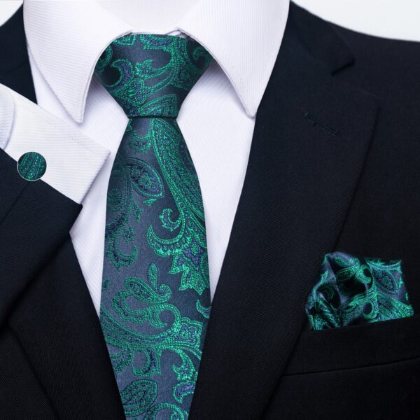 Patterned Necktie Hanky and Cufflinks Set - Image 43
