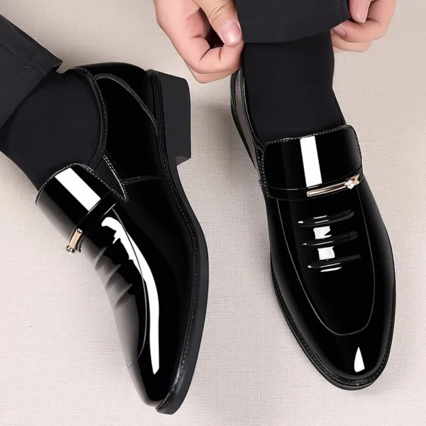 Patent Leather Loafer Style Pointy Toe Dress Shoes - Image 5