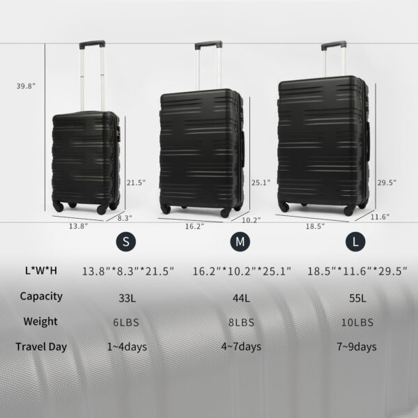 3 Pcs Black Hard Shell Luggage Set - Image 2