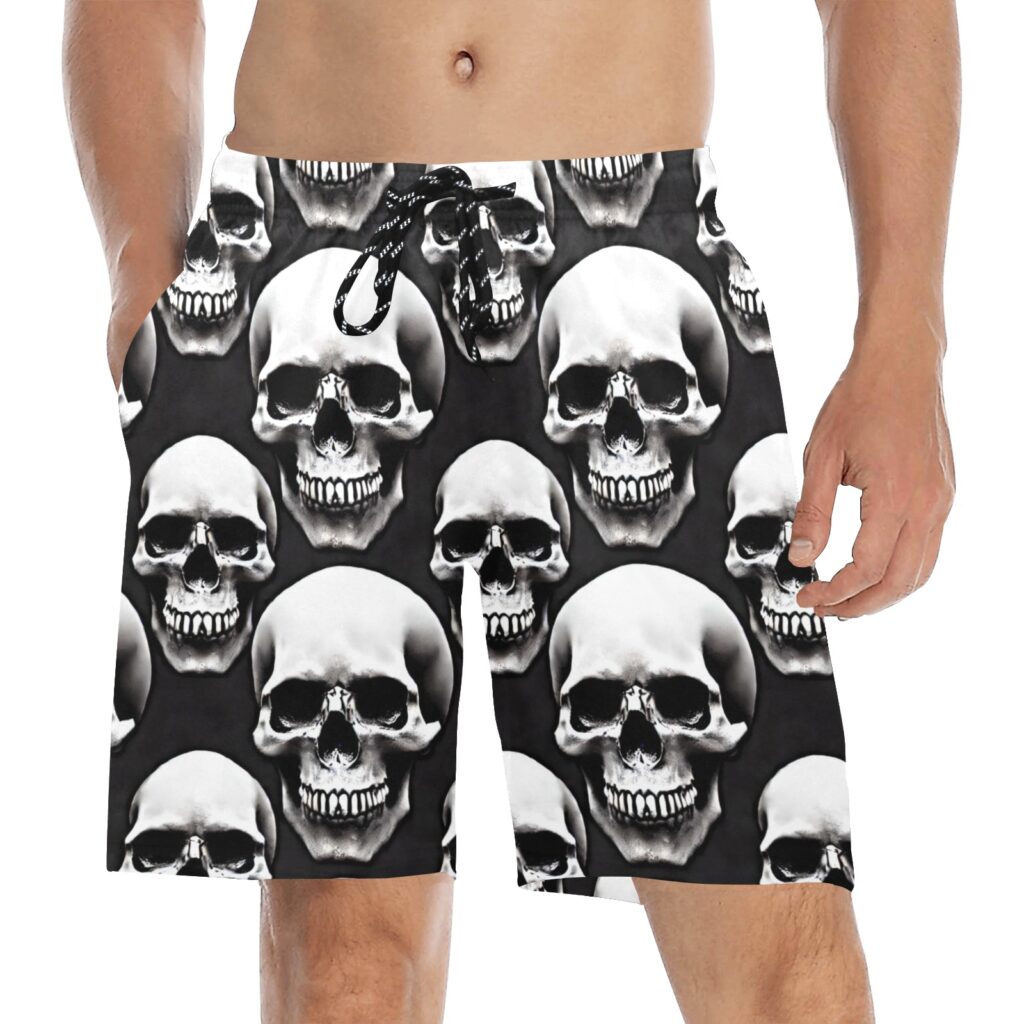 Large Skulls Men's Mid-Length Beach Shorts