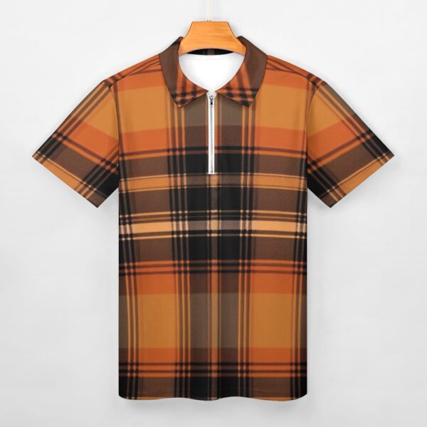 Orange Plaid Short Sleeve Polo Shirt - Image 5