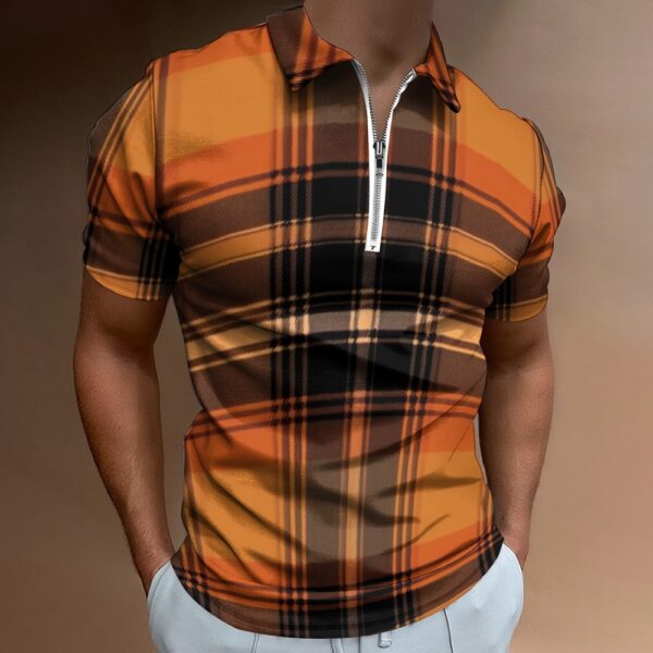 Orange Plaid Short Sleeve Polo Shirt