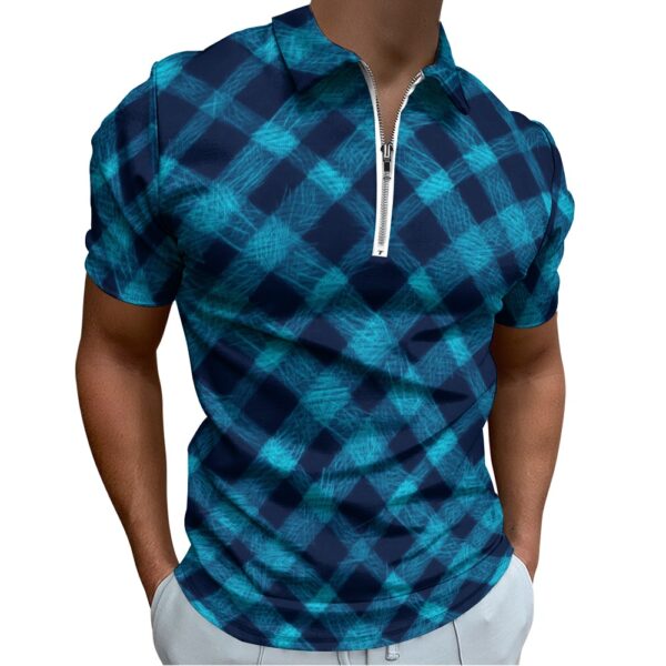Blue Plaid Short Sleeve Polo Shirt - Image 3